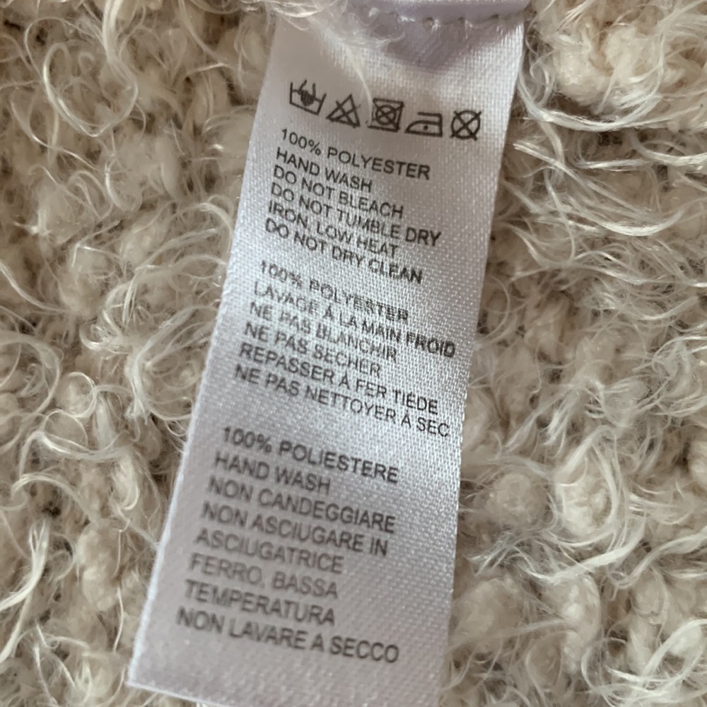 Ecote Women’s Ivory Cream Fuzzy Open Front Cardigan w/ Side Pockets Size Small - Picture 5 of 6